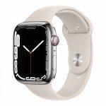 600x600 apple watch series 7 cellular 45mm silver stainless steel starlight sport band 34fr screen usen copy 1