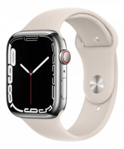 600x600 apple watch series 7 cellular 45mm silver stainless steel starlight sport band 34fr screen usen copy 1