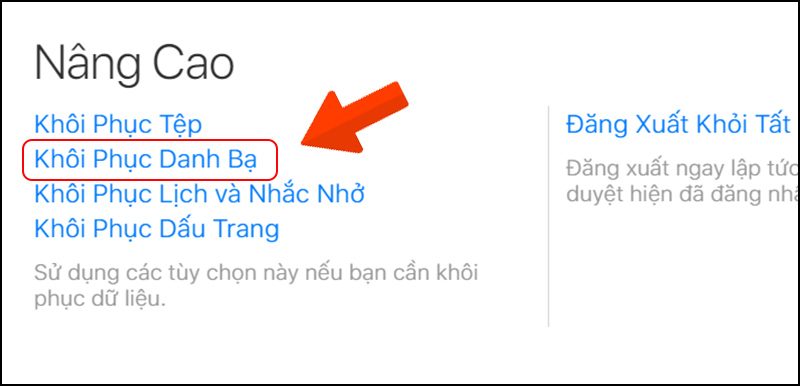 Chọn Khôi Phục Danh Bạ