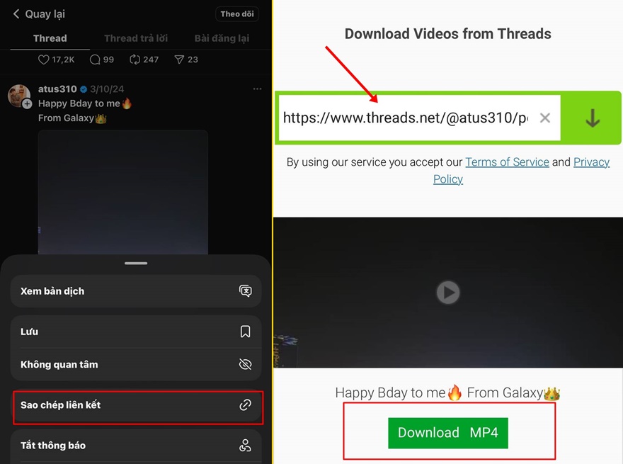 Cách tải video chuẩn HD từ Threads về điện thoại