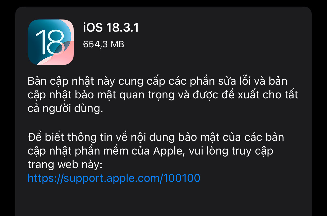 Apple ra mắt iOS 18.3.1: Bịt lỗ hổng bảo mật nghiêm trọng đang được hacker lợi dụng